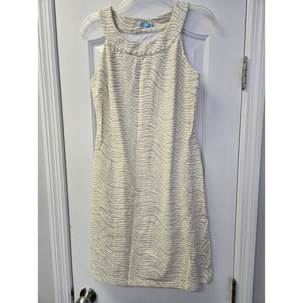 J.McLaughlin‎ Womens Small Zebra Print Sleeveless Shift Dress Tan Cream Stretch